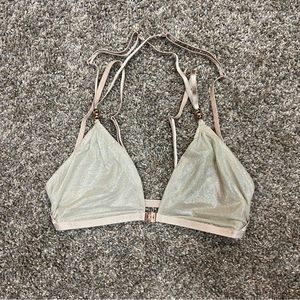 Savage X Fenty bralette tan gold shiny silver womens medium front closure